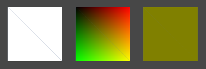 From the left, the model to which ProceduralModelingMaterial.Standard, ProceduralModelingMaterial.UV, and ProceduralModelingMaterial.Normal are applied.